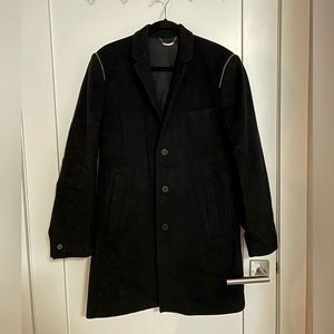 Religion Black Wool Overcoat with Zipper Details